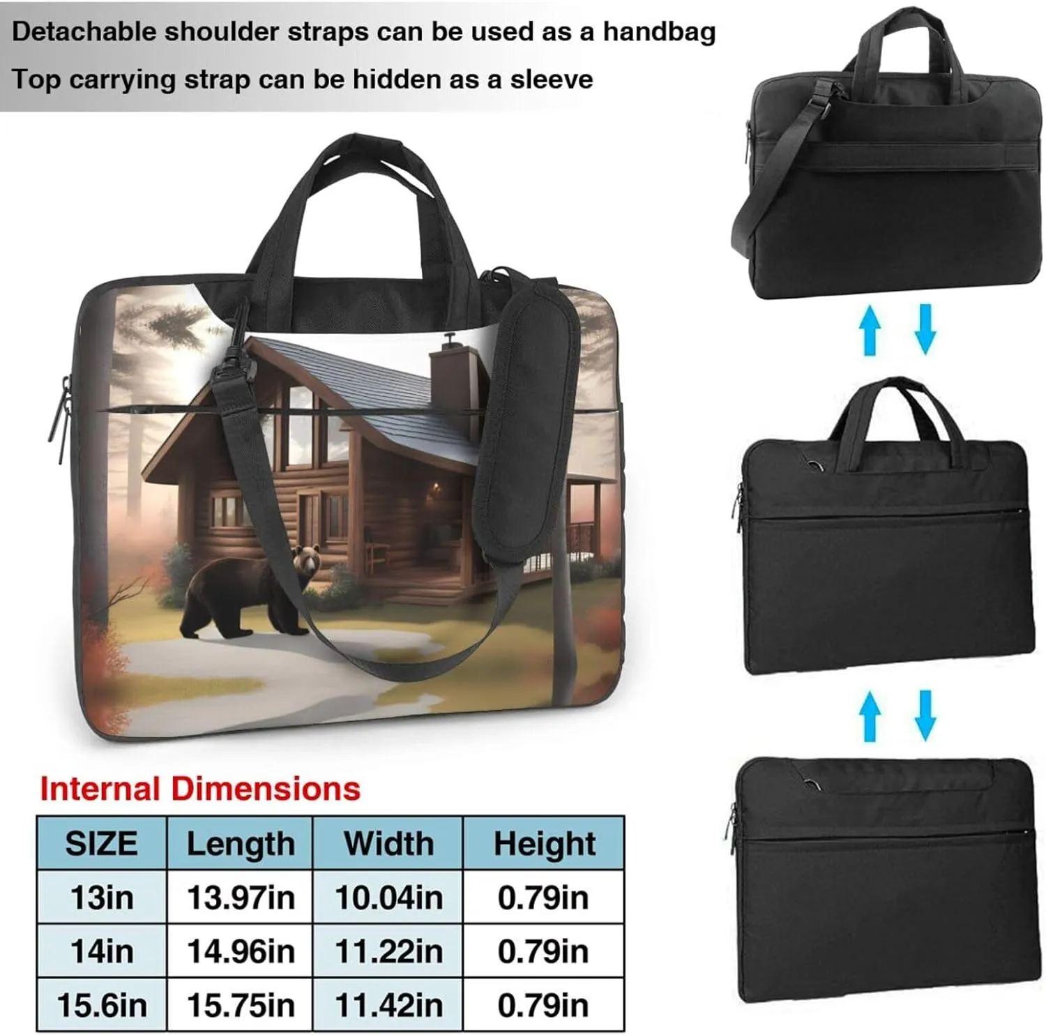 Rustic Lodge Bear picture Fashionable and ultra-thin shoulder laptop bag Shockproof soft lining