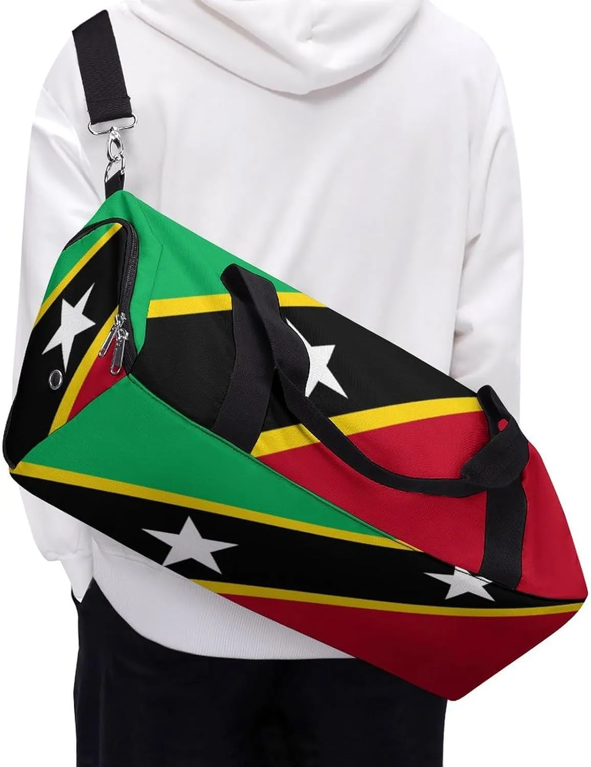 Saint Kitts Flag Gym Bag for Boys Girls with Shoe Compartment Travel Overnight