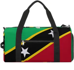 Saint Kitts Flag Gym Bag for Boys Girls with Shoe Compartment Travel Overnight