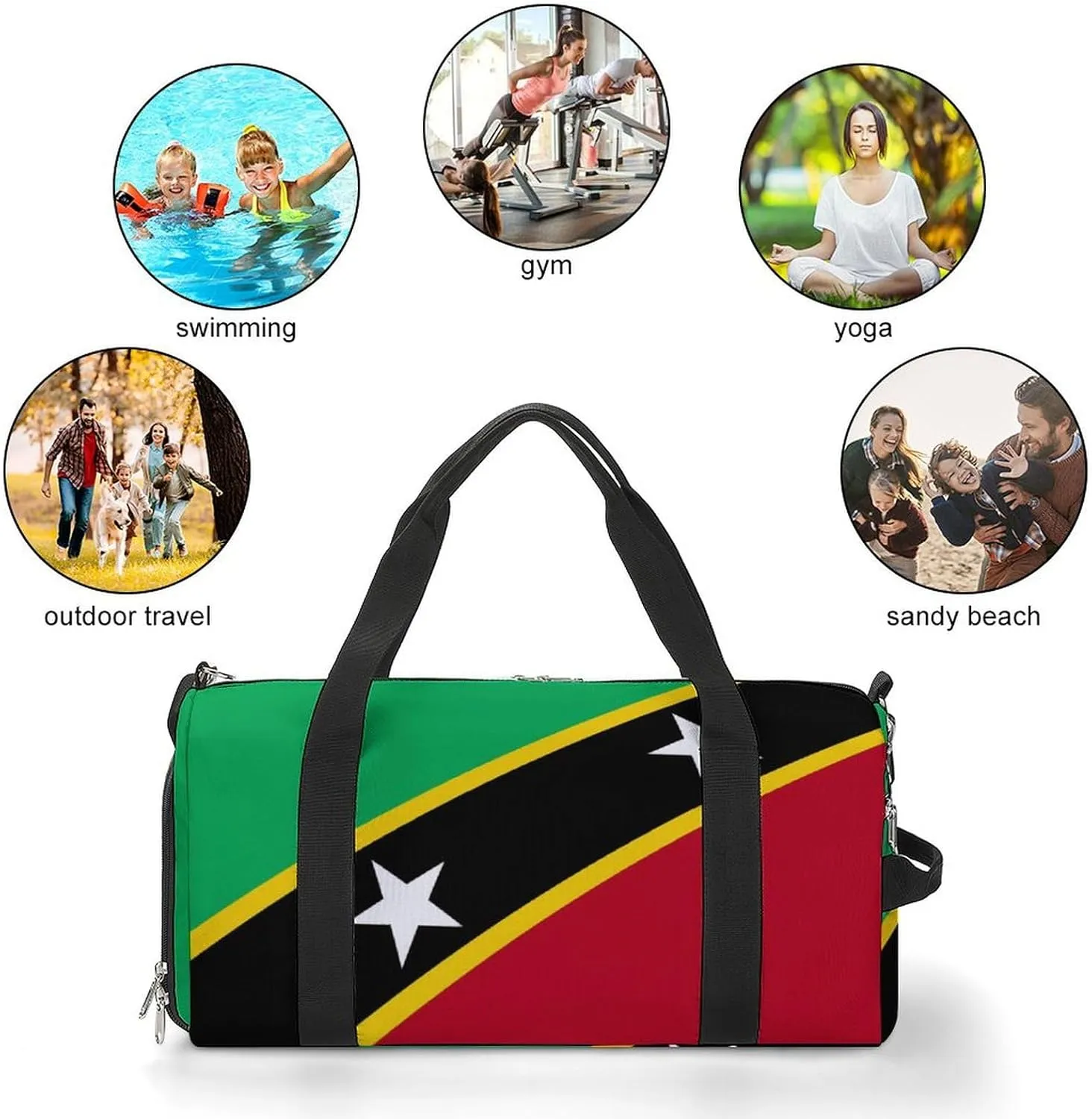 Saint Kitts Flag Gym Bag for Boys Girls with Shoe Compartment Travel Overnight