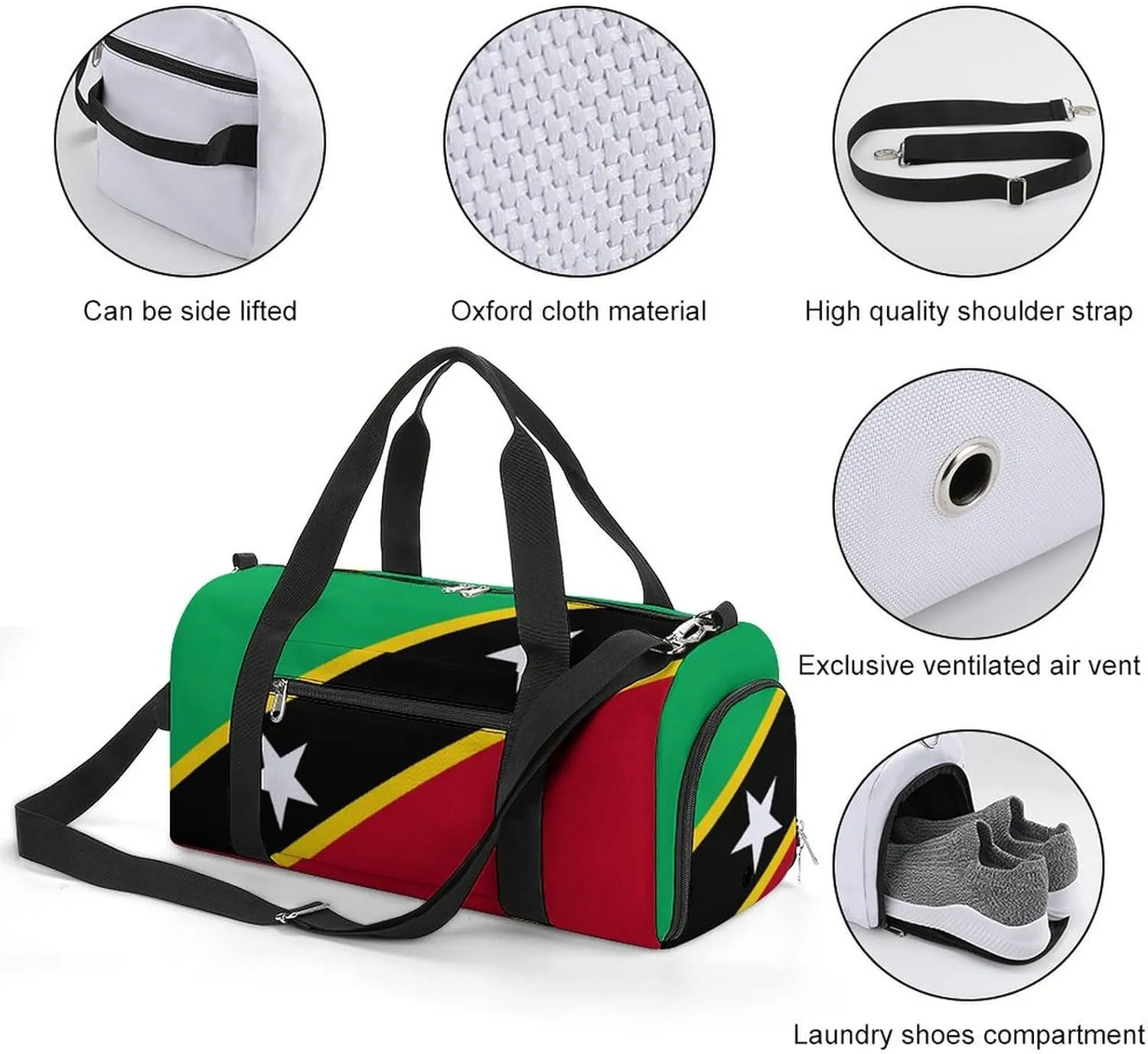 Saint Kitts Flag Gym Bag for Boys Girls with Shoe Compartment Travel Overnight