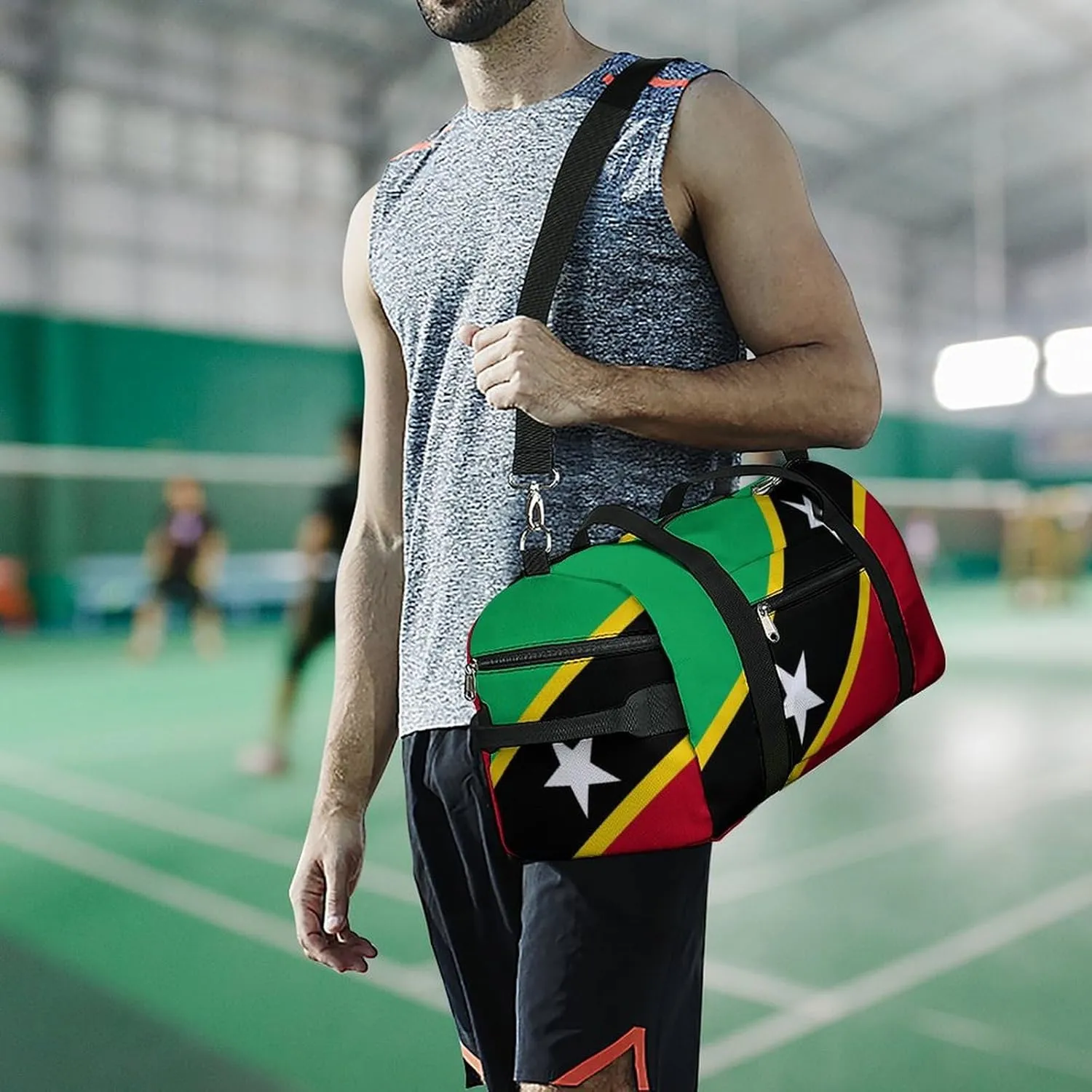 Saint Kitts Flag Gym Bag for Boys Girls with Shoe Compartment Travel Overnight