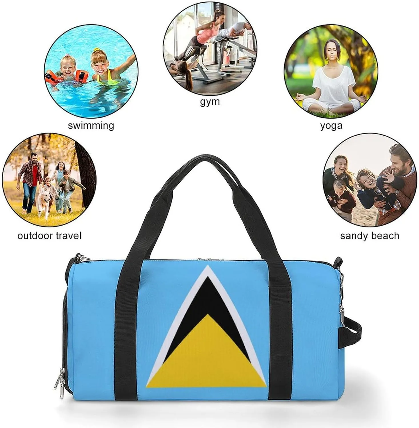 Saint Lucia Flag Duffel Bag for Men Women with Shoe Compartment Carry On Tote