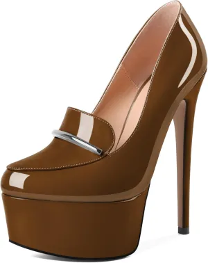 SAMMITOP Women's Platform High Heel Pumps Round Closed Toe Slip On Stilettos Elegant Office Party Dress Loafer Shoes 6 Inch
