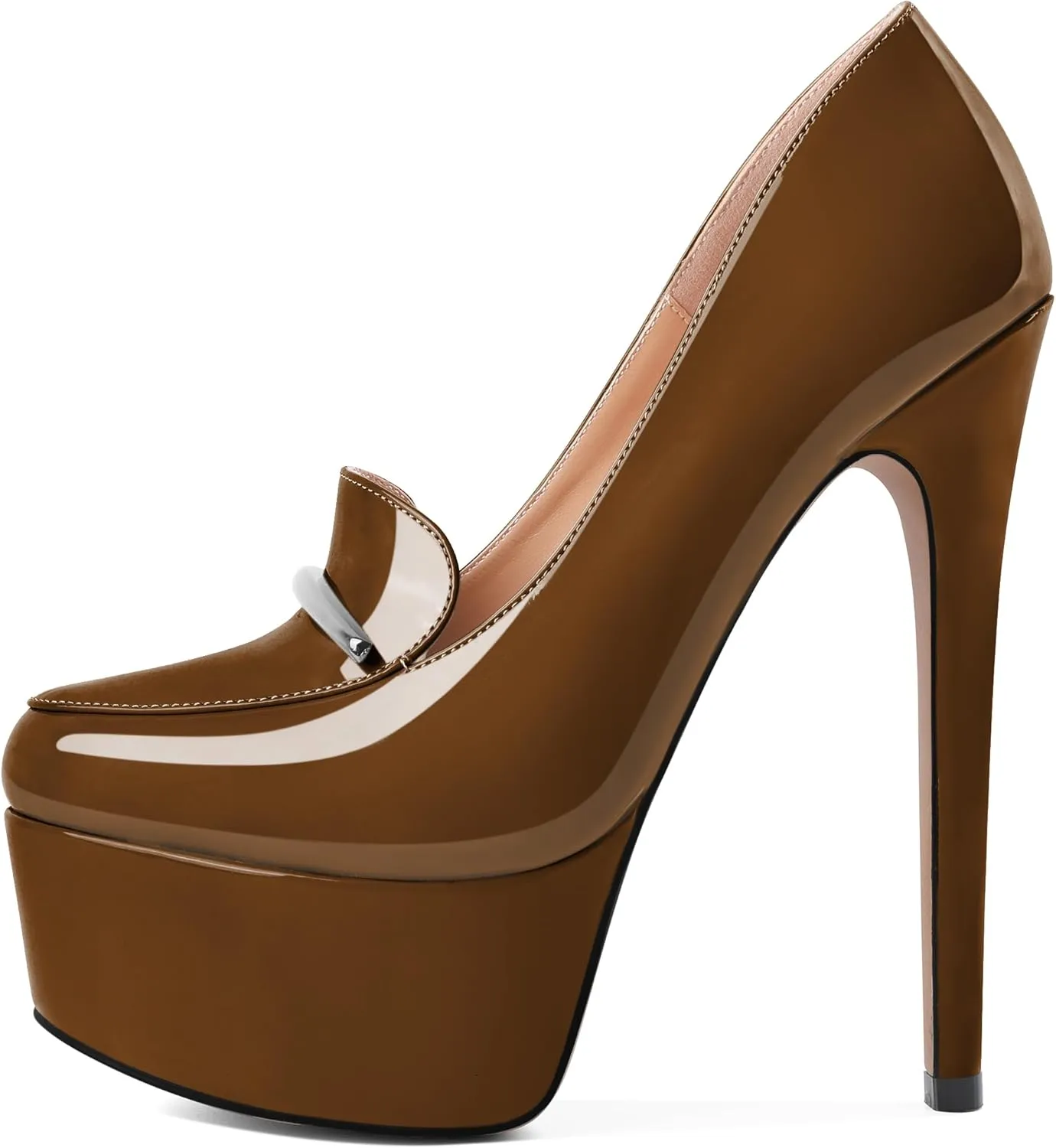 SAMMITOP Women's Platform High Heel Pumps Round Closed Toe Slip On Stilettos Elegant Office Party Dress Loafer Shoes 6 Inch