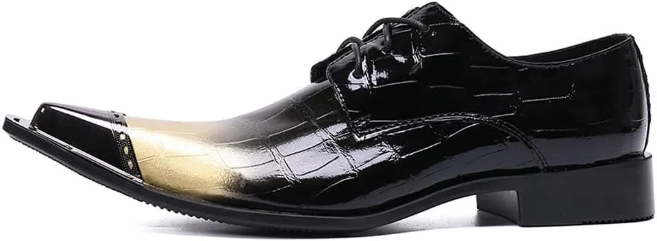 Santimon Mens Casual Dress Metal Pointed Tip Casual Genuine Leather Formal Lace-up Party Oxford Shoes
