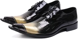 Santimon Mens Casual Dress Metal Pointed Tip Casual Genuine Leather Formal Lace-up Party Oxford Shoes