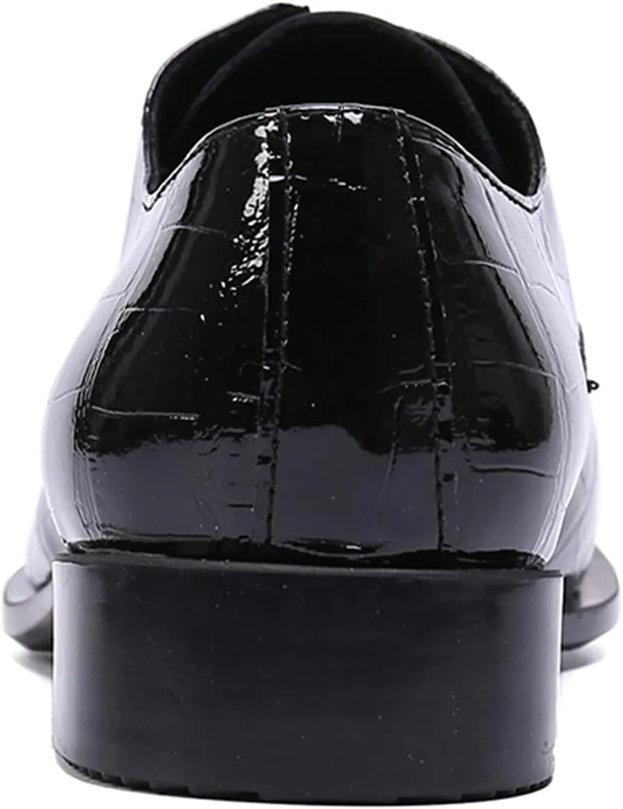 Santimon Mens Casual Dress Metal Pointed Tip Casual Genuine Leather Formal Lace-up Party Oxford Shoes