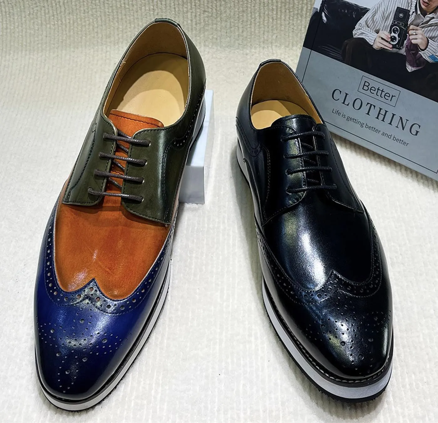 Santimon Men’s Dress Shoes Wingtip Oxfords | Leather Derby with Lightweight Cushioned Platform Sole | Business-Casual Footwear for Office, Wedding