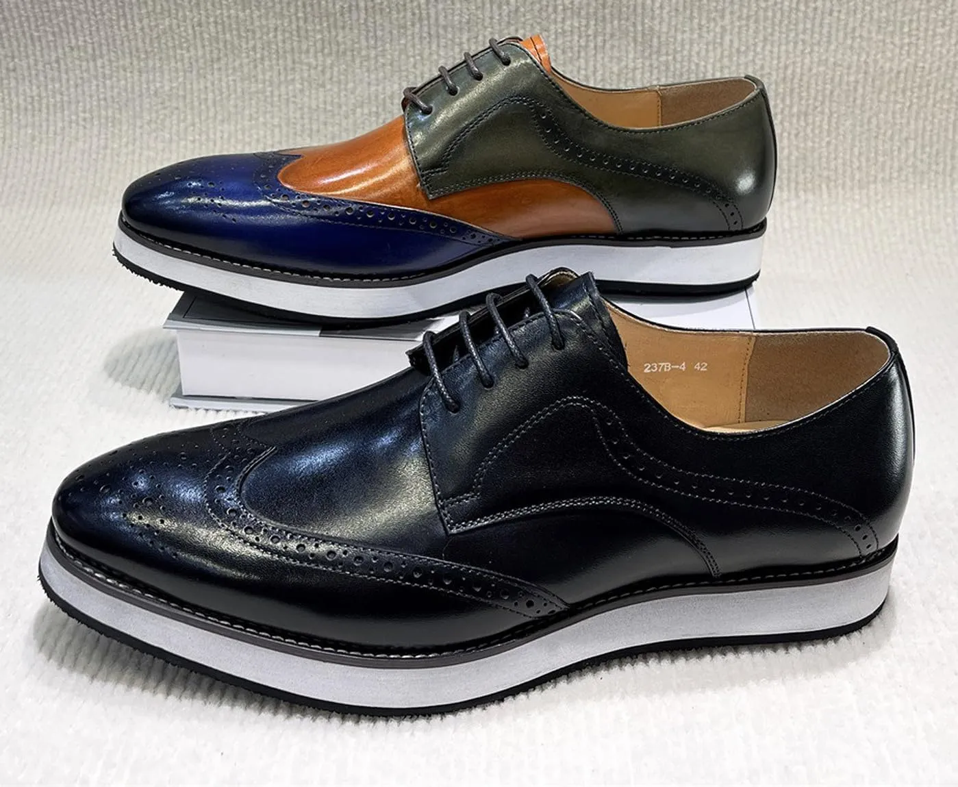 Santimon Men’s Dress Shoes Wingtip Oxfords | Leather Derby with Lightweight Cushioned Platform Sole | Business-Casual Footwear for Office, Wedding
