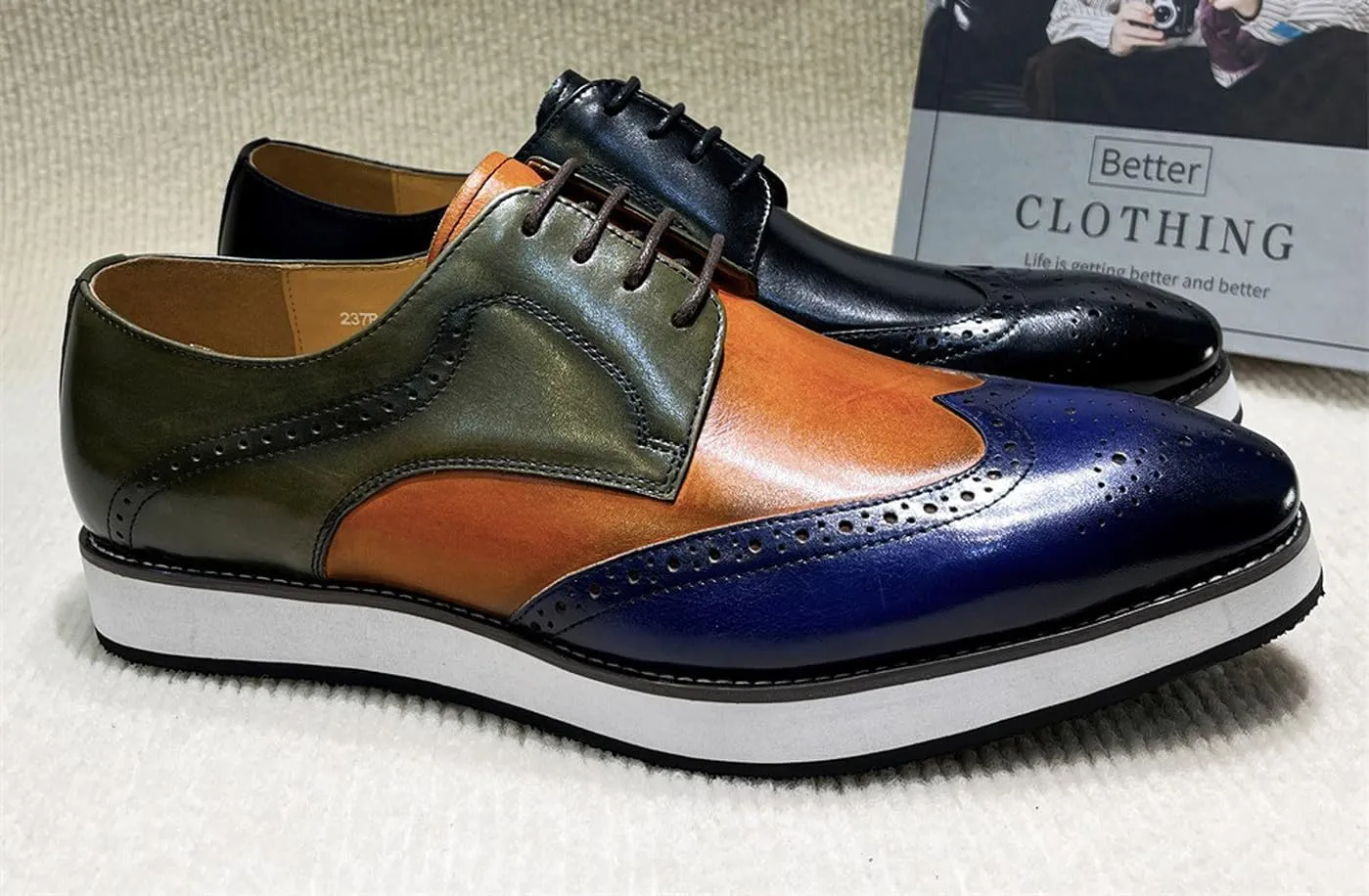 Santimon Men’s Dress Shoes Wingtip Oxfords | Leather Derby with Lightweight Cushioned Platform Sole | Business-Casual Footwear for Office, Wedding