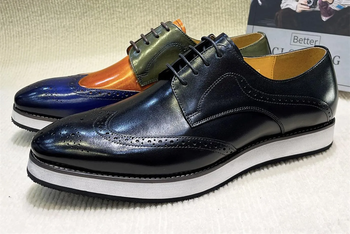 Santimon Men’s Dress Shoes Wingtip Oxfords | Leather Derby with Lightweight Cushioned Platform Sole | Business-Casual Footwear for Office, Wedding