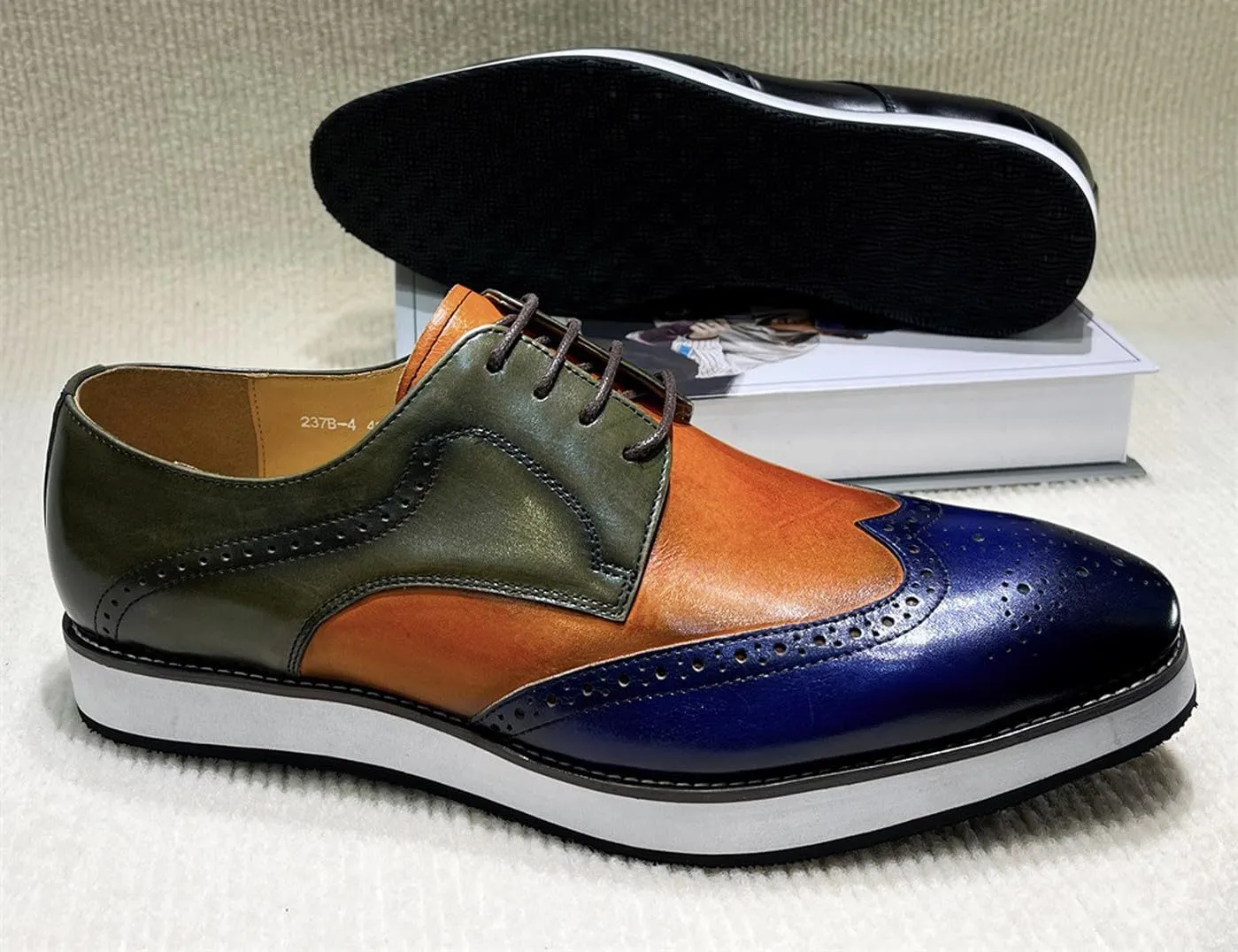 Santimon Men’s Dress Shoes Wingtip Oxfords | Leather Derby with Lightweight Cushioned Platform Sole | Business-Casual Footwear for Office, Wedding