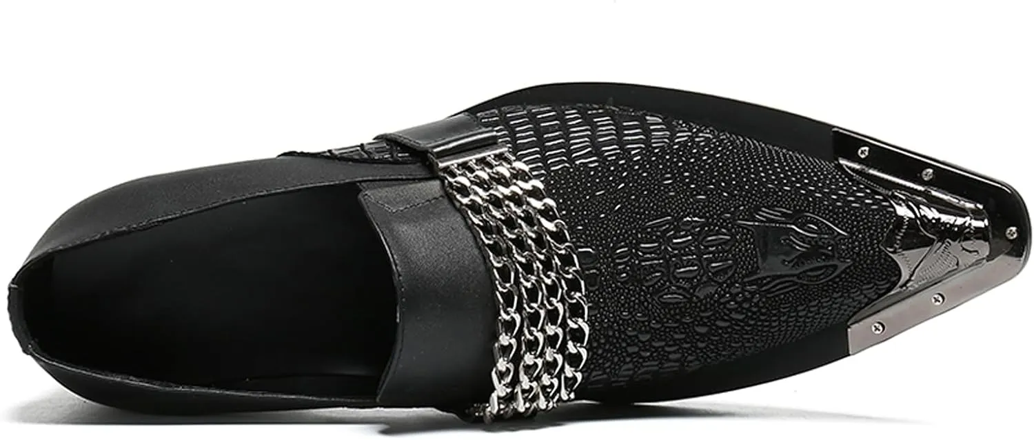 Santimon Mens Loafers Pointed Toe Sparkling Leather Fashion Casual Metal Tip Western Dress Shoes
