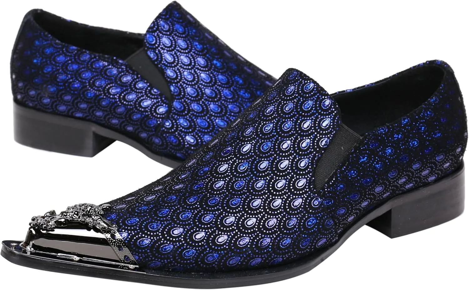 Santimon Mens Loafers Pointed Toe Sparkling Leather Fashion Casual Metal Tip Western Dress Shoes