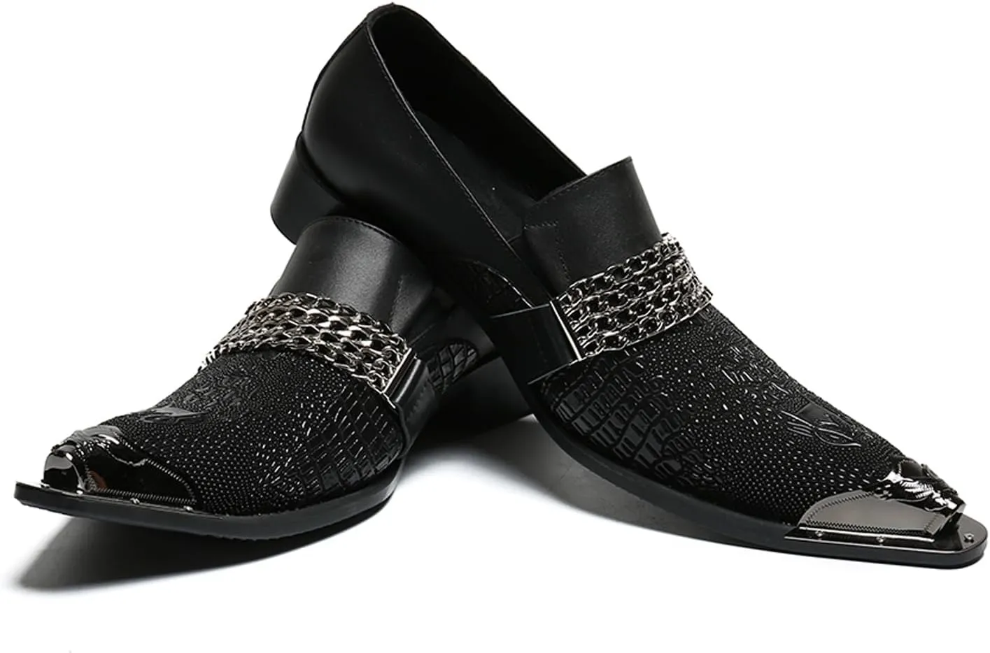 Santimon Mens Loafers Pointed Toe Sparkling Leather Fashion Casual Metal Tip Western Dress Shoes