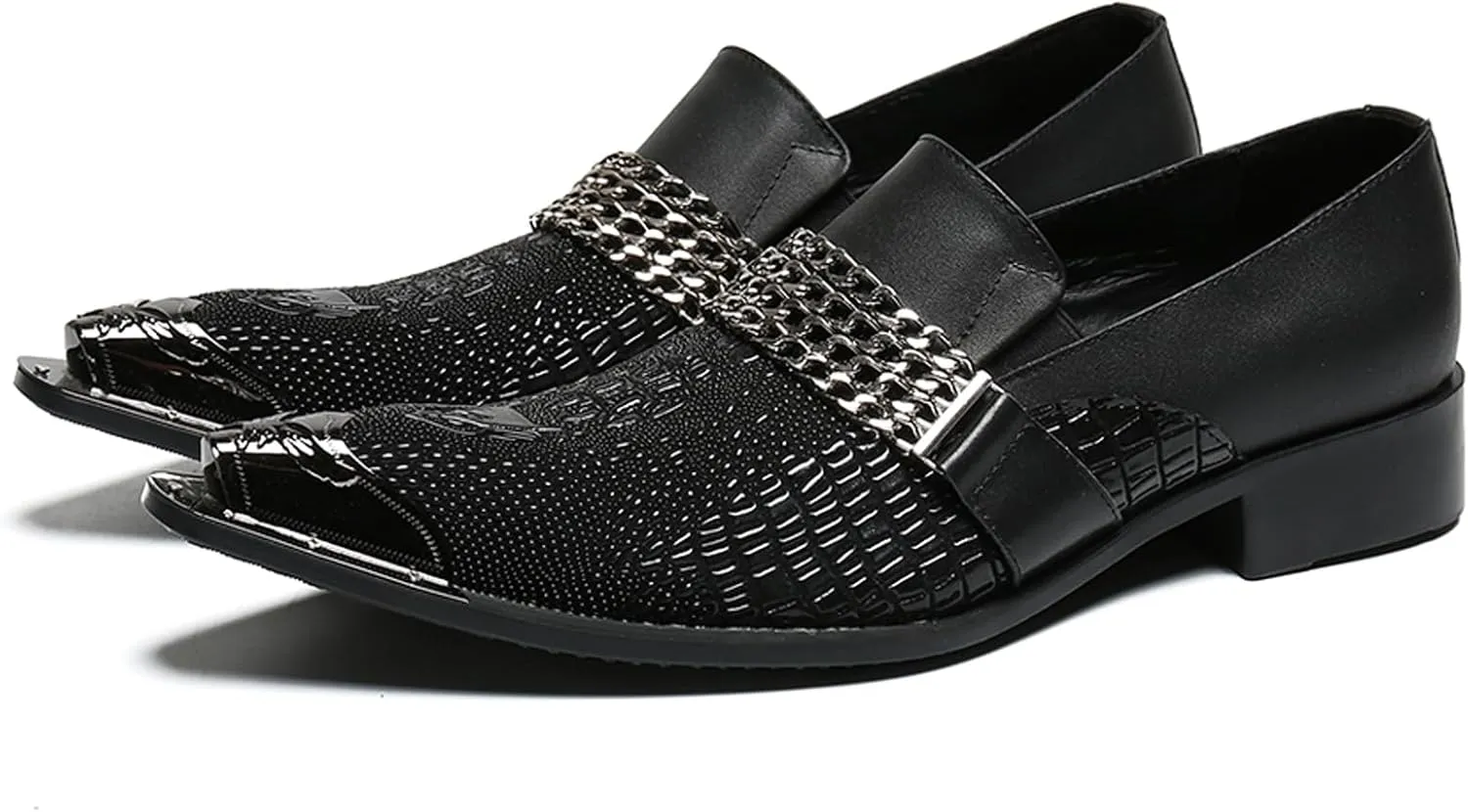 Santimon Mens Loafers Pointed Toe Sparkling Leather Fashion Casual Metal Tip Western Dress Shoes