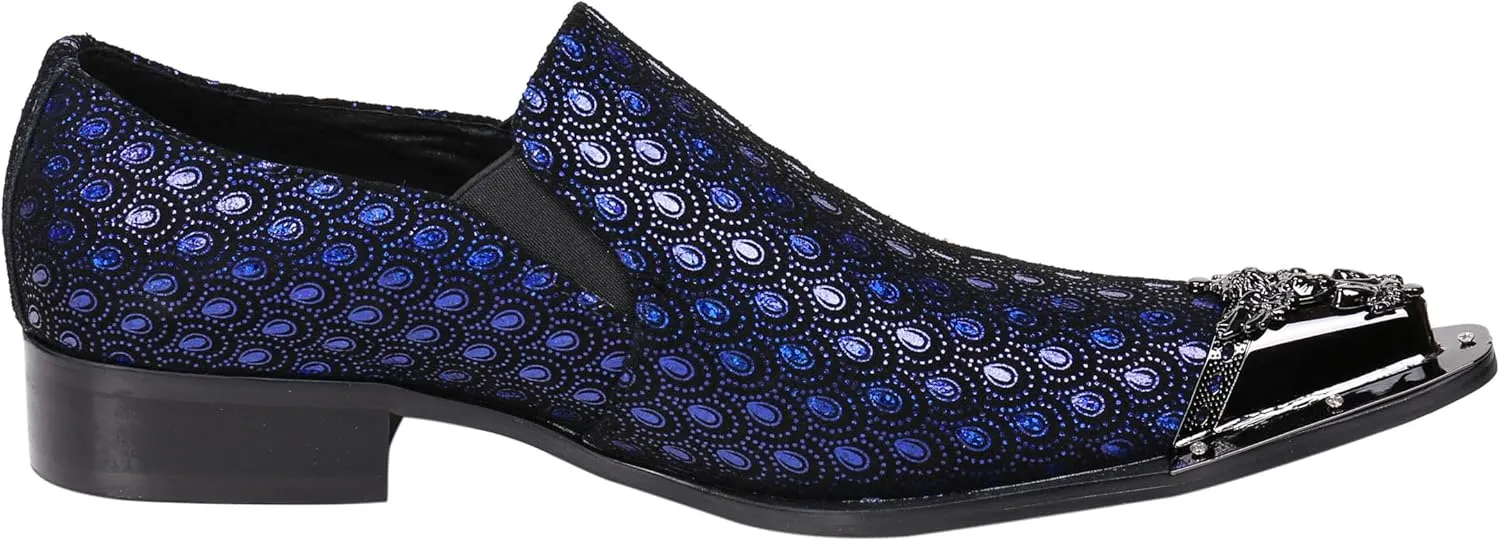 Santimon Mens Loafers Pointed Toe Sparkling Leather Fashion Casual Metal Tip Western Dress Shoes