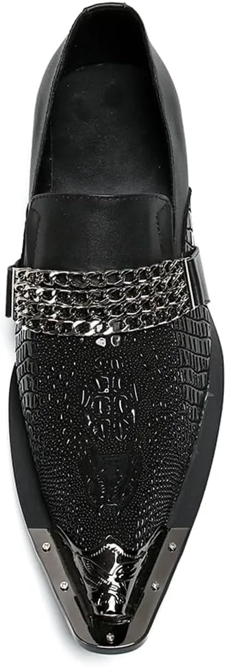 Santimon Mens Loafers Pointed Toe Sparkling Leather Fashion Casual Metal Tip Western Dress Shoes