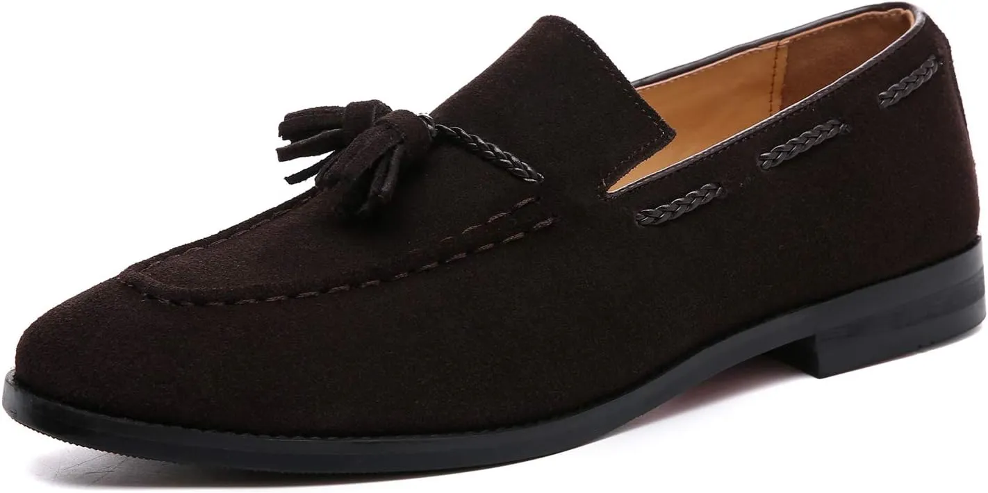 Santimon Mens Loafers Tassel Fringe Suede Casual Driving Slip on Dress Shoes Moccasins
