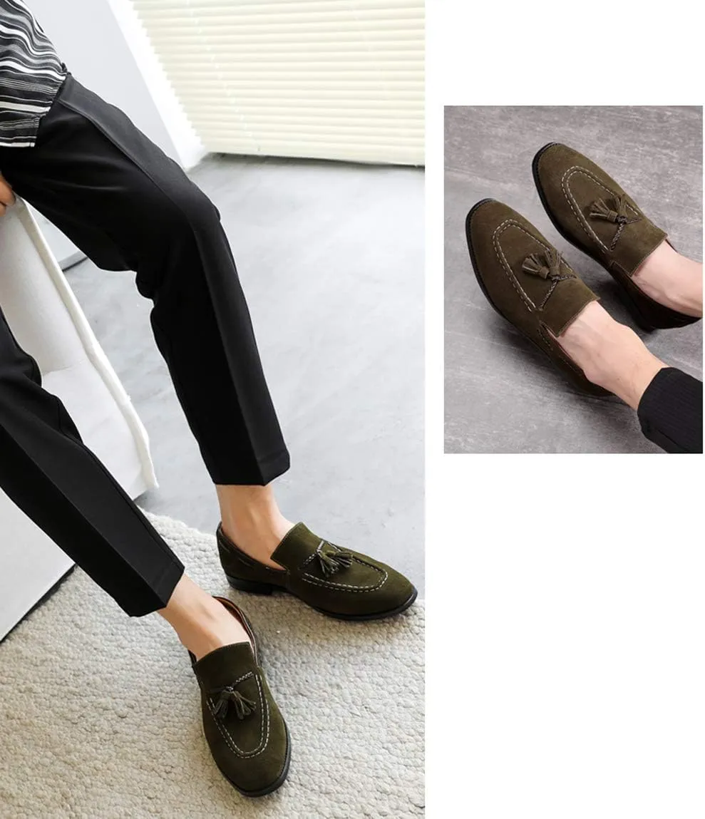 Santimon Mens Loafers Tassel Fringe Suede Casual Driving Slip on Dress Shoes Moccasins