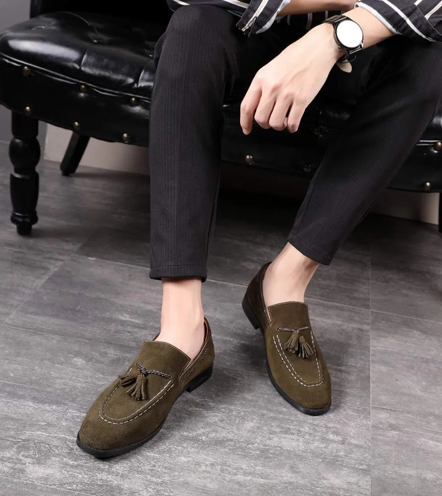 Santimon Mens Loafers Tassel Fringe Suede Casual Driving Slip on Dress Shoes Moccasins