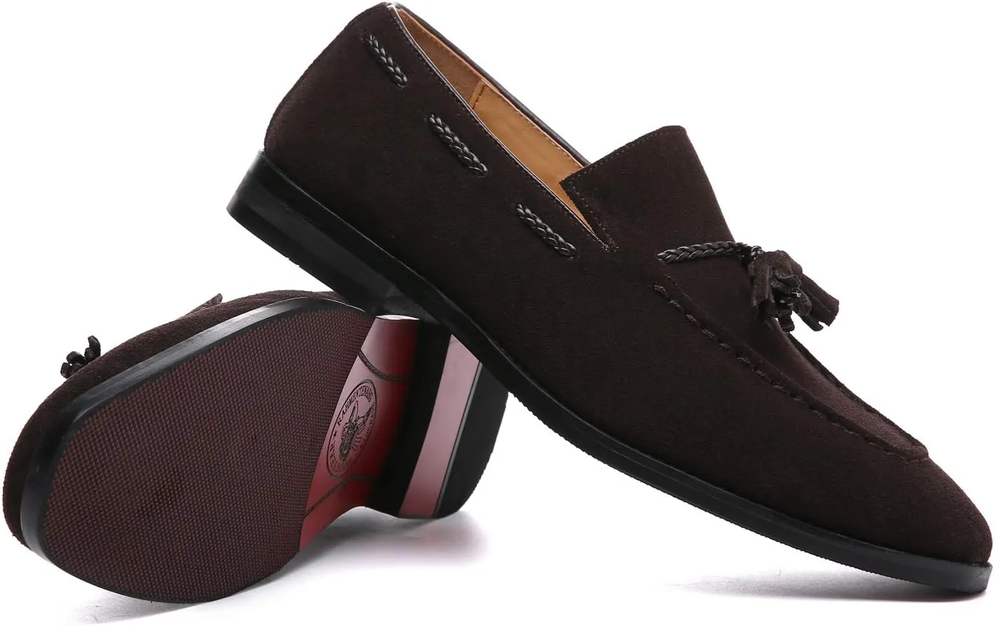 Santimon Mens Loafers Tassel Fringe Suede Casual Driving Slip on Dress Shoes Moccasins