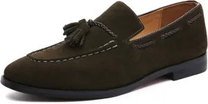 Santimon Mens Loafers Tassel Fringe Suede Casual Driving Slip on Dress Shoes Moccasins