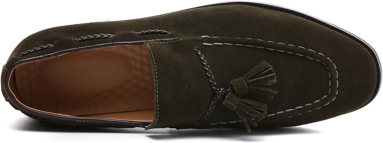 Santimon Mens Loafers Tassel Fringe Suede Casual Driving Slip on Dress Shoes Moccasins