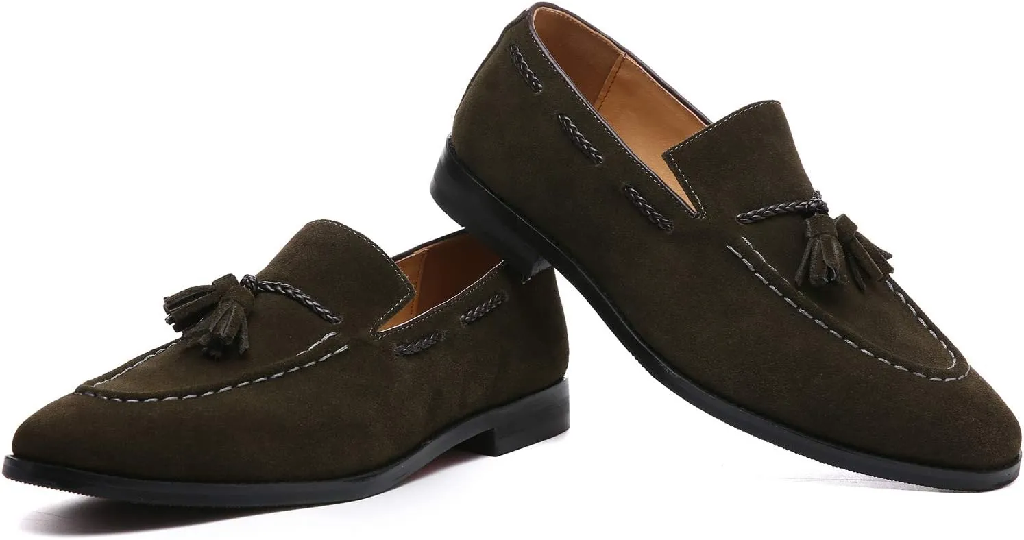 Santimon Mens Loafers Tassel Fringe Suede Casual Driving Slip on Dress Shoes Moccasins