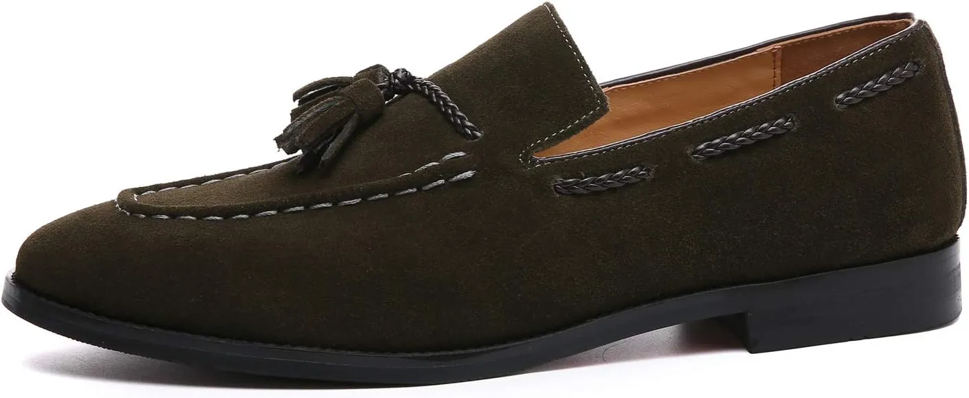 Santimon Mens Loafers Tassel Fringe Suede Casual Driving Slip on Dress Shoes Moccasins