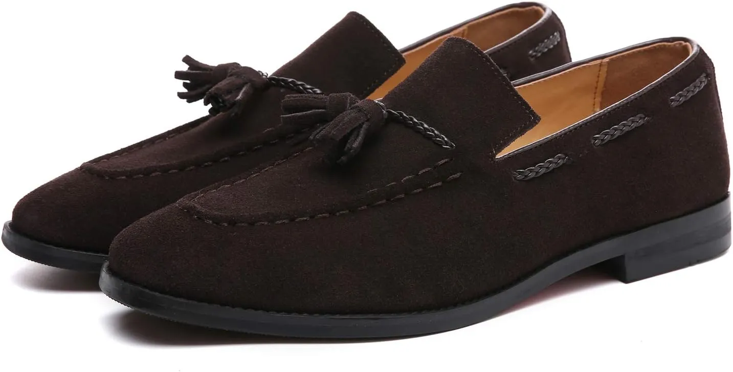 Santimon Mens Loafers Tassel Fringe Suede Casual Driving Slip on Dress Shoes Moccasins