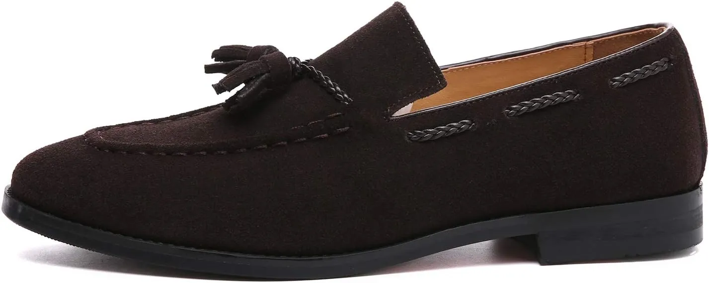 Santimon Mens Loafers Tassel Fringe Suede Casual Driving Slip on Dress Shoes Moccasins