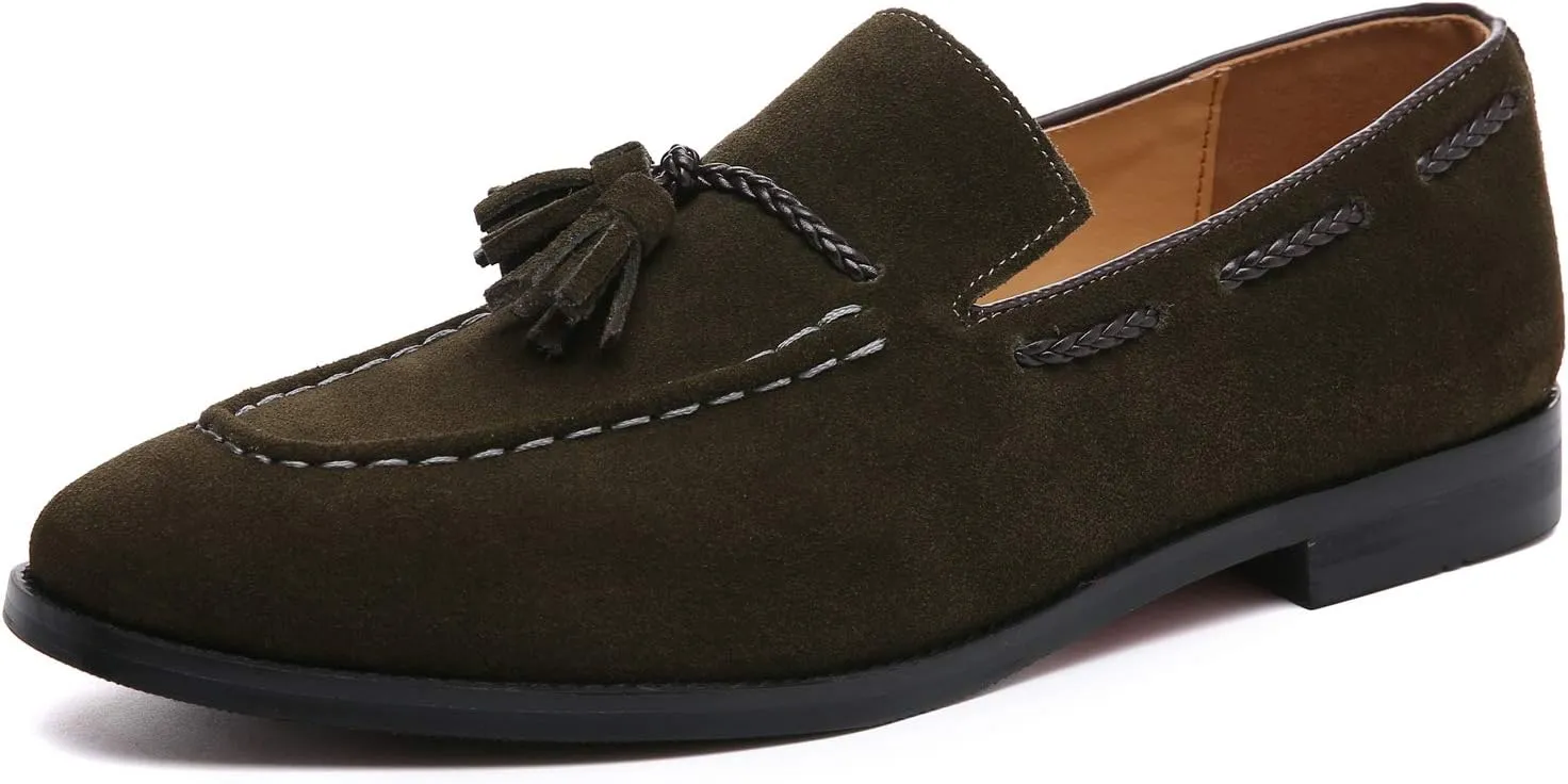 Santimon Mens Loafers Tassel Fringe Suede Casual Driving Slip on Dress Shoes Moccasins