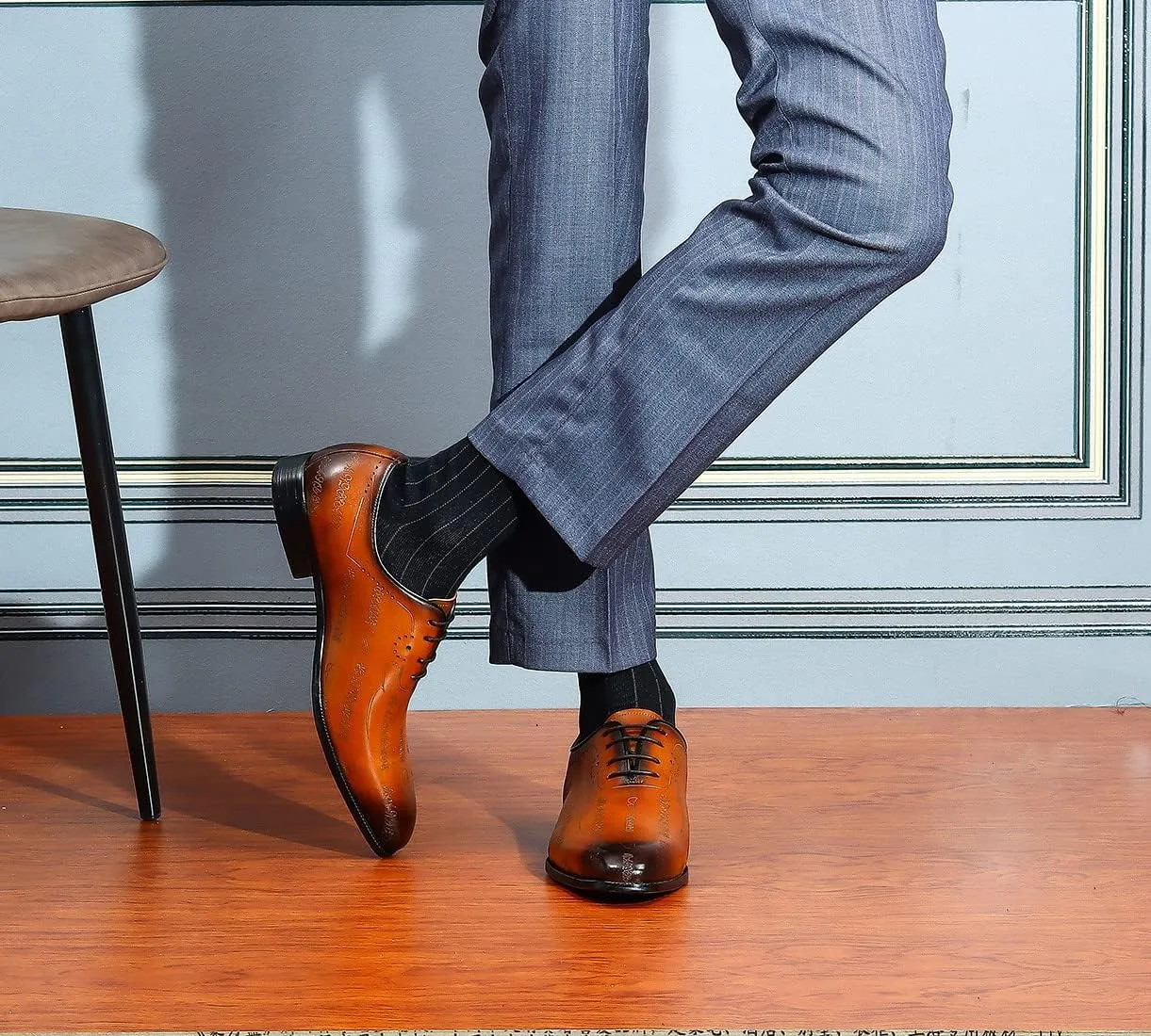 Santimon Men's Oxfords Formal Dress Cap Toe Brogue Classic Lace-up Derby Genuine Leather Fashion Shoes Buinsess Casual Prom Wedding Tuxedo Shoes for Men