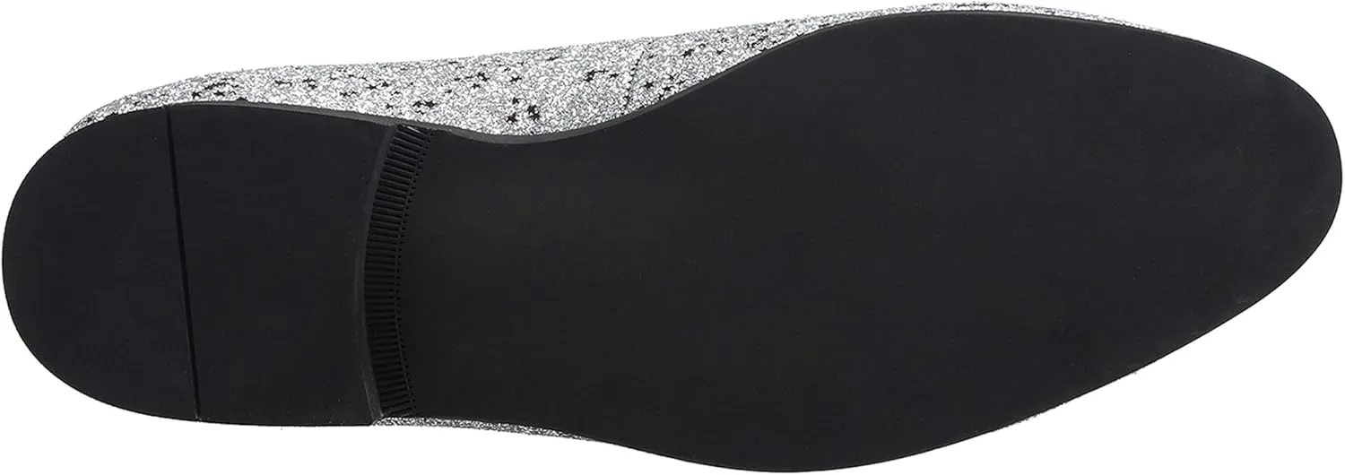 Santimon Mens Smoking Slipper Metallic Sparkling Glitter Tuxedo Slip on Dress Loafers Shoes
