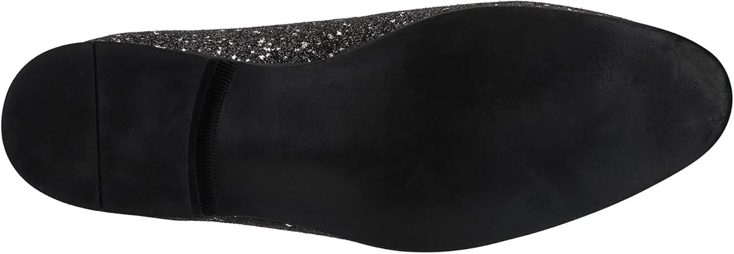 Santimon Mens Smoking Slipper Metallic Sparkling Glitter Tuxedo Slip on Dress Loafers Shoes