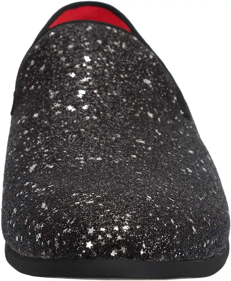 Santimon Mens Smoking Slipper Metallic Sparkling Glitter Tuxedo Slip on Dress Loafers Shoes