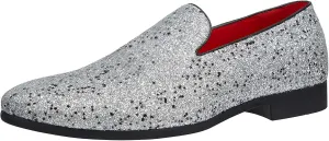 Santimon Mens Smoking Slipper Metallic Sparkling Glitter Tuxedo Slip on Dress Loafers Shoes