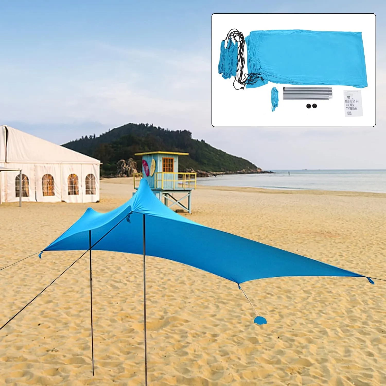 Shade Tent 10x10ft Portable Sun Shelter for Camping, Beach Backyard Easy Setup with Sandbags Storage Bag UV Protection for Outdoor Picnic Fishing