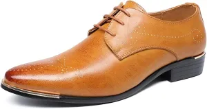 Single Season Dress Shoes for Men Lace Up Brogue Embossed Derby Shoes Vegan Leather Block Heel Non Slip Rubber Sole Wedding Very Popular Among Young People
