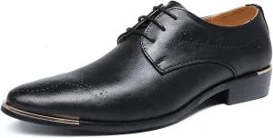 Single Season Dress Shoes for Men Lace Up Brogue Embossed Derby Shoes Vegan Leather Block Heel Non Slip Rubber Sole Wedding Very Popular Among Young People