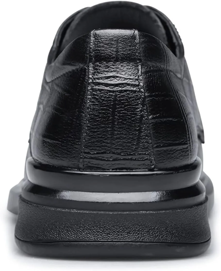 Single Season Dress Shoes for Men Lace Up Derby Shoes Plaid Round Toe Leather Low Top Slip Resistant Rubber Sole Block Heel Prom Very Popular Among Young People