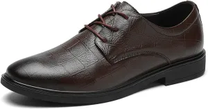 Single Season Dress Shoes for Men Lace Up Plaid Burnished Toe Derby Shoes Leather Anti-Slip Rubber Sole Non Slip Prom Very Popular Among Young People