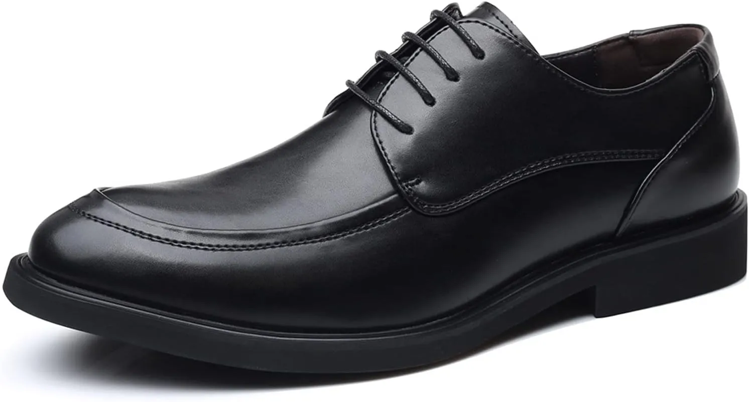 Single Season Formal Oxford Shoes for Men Lace Up Derby Shoes Apron Toe Burnished Toe PU Leather Slip Resistant Block Heel Anti-Slip Wedding Very Popular Among Young People