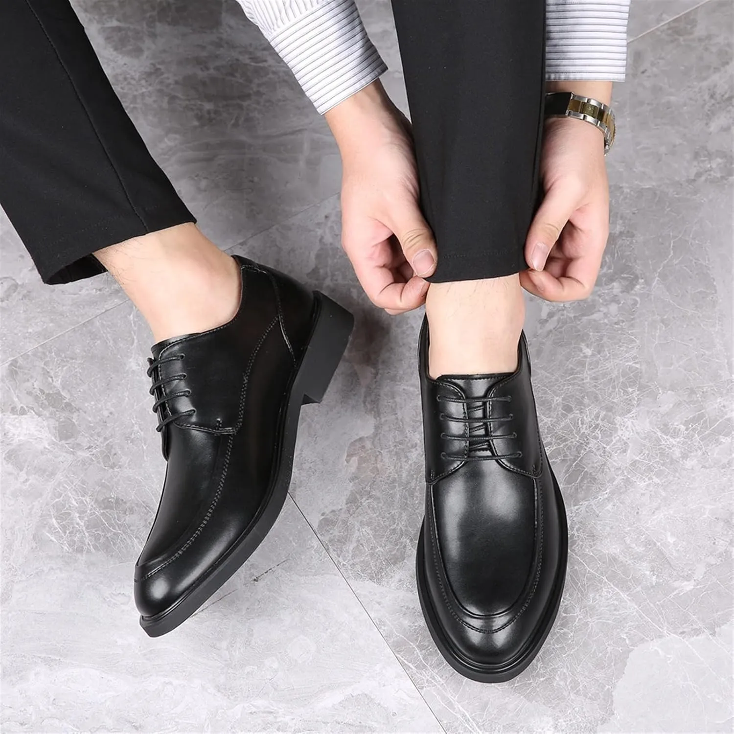 Single Season Formal Oxford Shoes for Men Lace Up Derby Shoes Apron Toe Burnished Toe PU Leather Slip Resistant Block Heel Anti-Slip Wedding Very Popular Among Young People
