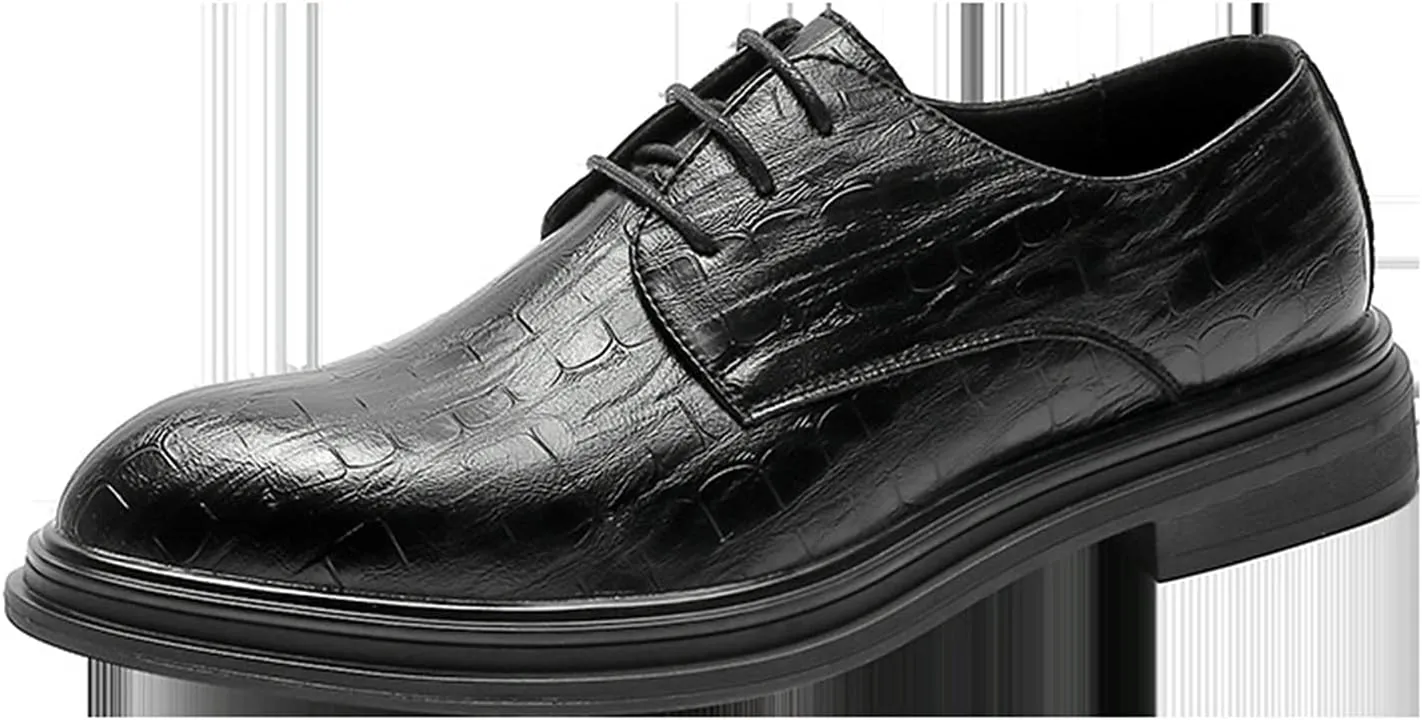 Single Season Formal Oxford Shoes for Men Lace Up Derby Shoes Plaid Round Toe PU Leather Low Top Anti-Slip Block Heel Slip Resistant Business Very Popular Among Young People