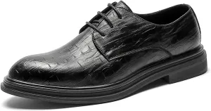 Single Season Formal Oxford Shoes for Men Lace Up Derby Shoes Plaid Round Toe PU Leather Low Top Anti-Slip Block Heel Slip Resistant Business Very Popular Among Young People
