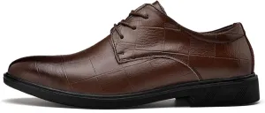 Single Season Formal Oxford Shoes for Men Lace Up Plaid Burnished Toe Derby Shoes Leather Low Top Rubber Sole Anti-Slip Resistant Non Slip Wedding Very Popular Among Young People