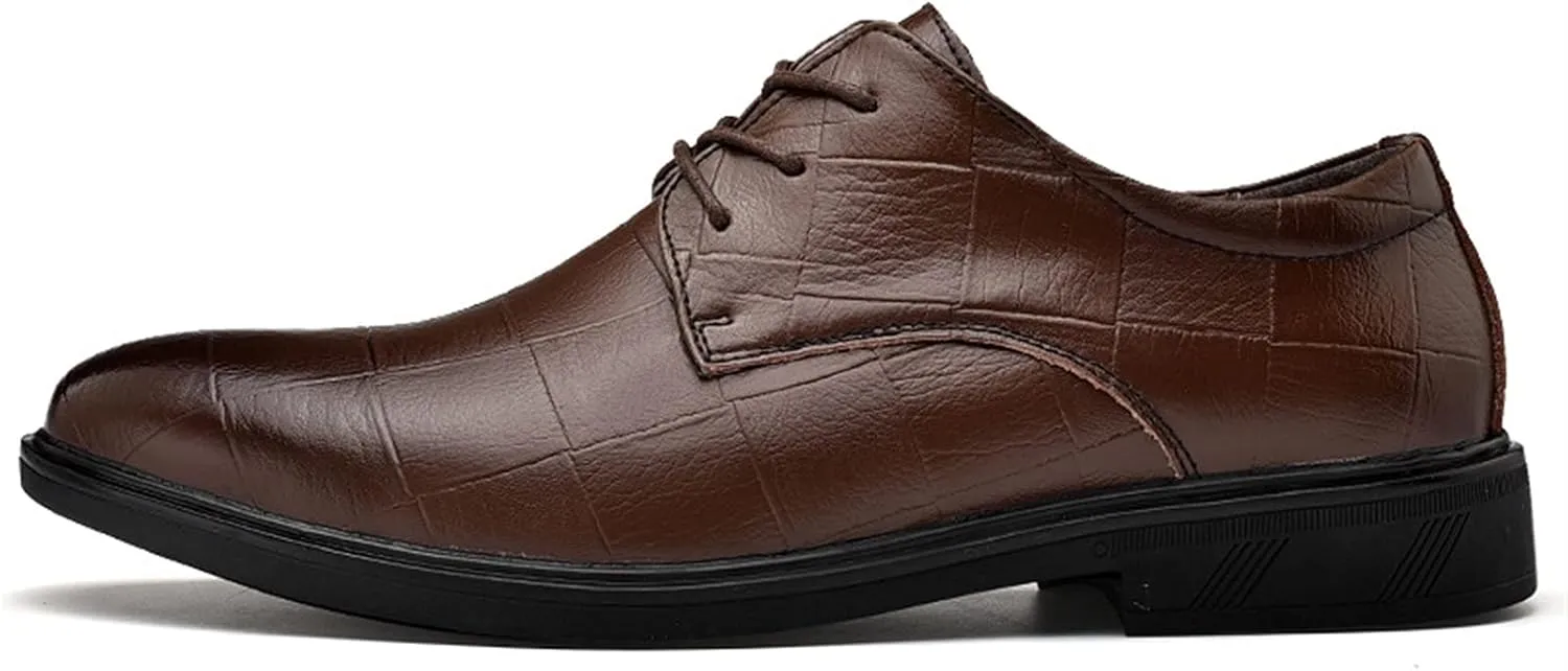 Single Season Formal Oxford Shoes for Men Lace Up Plaid Burnished Toe Derby Shoes Leather Low Top Rubber Sole Anti-Slip Resistant Non Slip Wedding Very Popular Among Young People